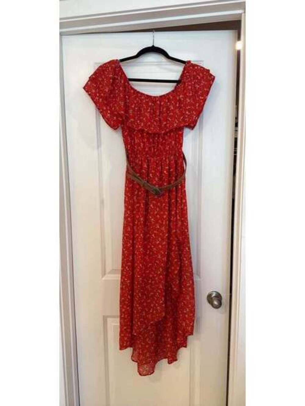 Red floral high low dress